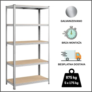 Metalna polica standard 180x90x40 metal-drvo 875kg (5x175kg)
