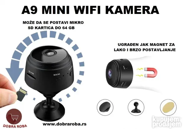 A9 mini WIFI nadzorna špijunska kamera - CRNA