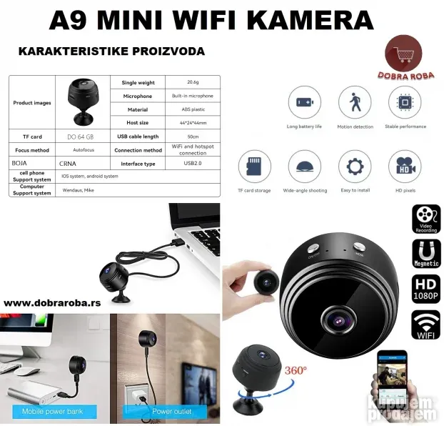 A9 mini WIFI nadzorna špijunska kamera - CRNA