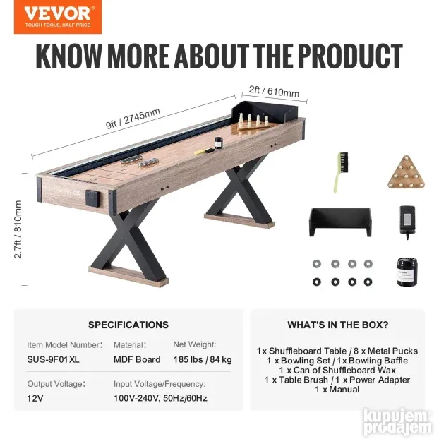 VEVOR 2-u-1 shuffleboard i stoni bowling set