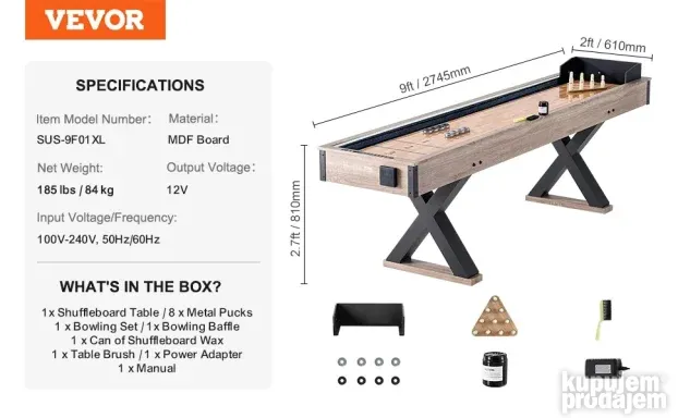 VEVOR 2-u-1 shuffleboard i stoni bowling set