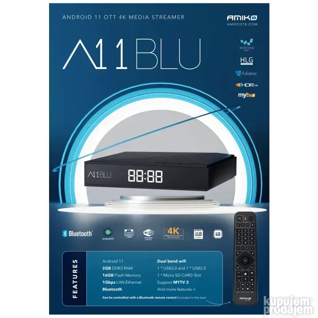 Prijenik IPTV, Android OS, 2/16GB, 4K, WiFi A11 BLU