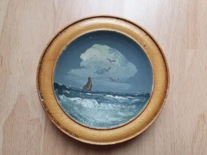 Stari drveni ukrasni tanjir rucno oslika - Zinnowitz - mali