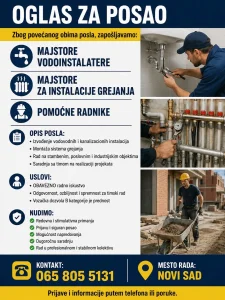 Majstori za vodoinstalacije i grejanje i pomocnici