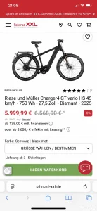 Ebike Riese Muller 45kmh 750wh 600km
