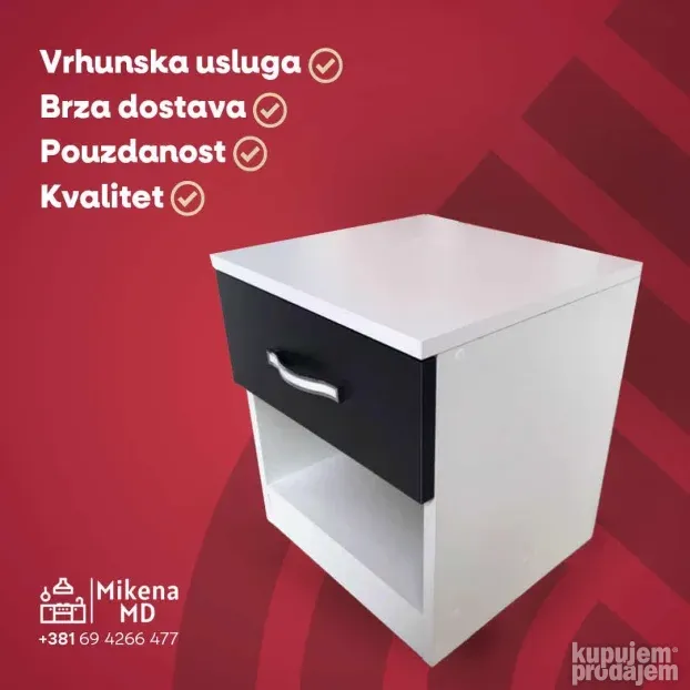 Noćni ormarić 1F - crno beli