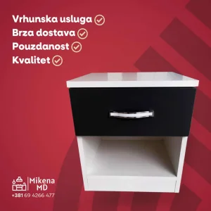 Noćni ormarić 1F - crno beli