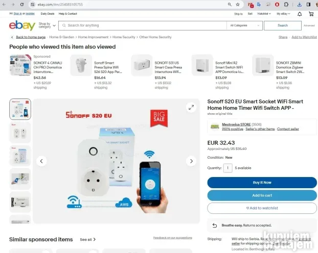 WiFi Smart Socket Pametna utičnica SONOFF S20 - 10A