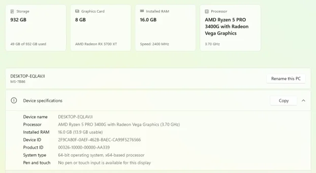 Gaming PC RX 5700 XT Red Devil/Ryzen 5 PRO 3400G/16GB DDR4