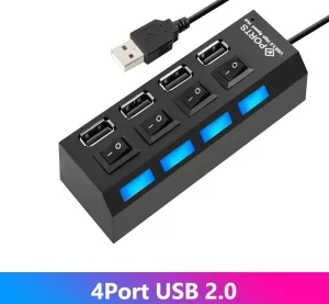 USB HUB 4 porta sa prekidačima USB 2.0, crni, beli