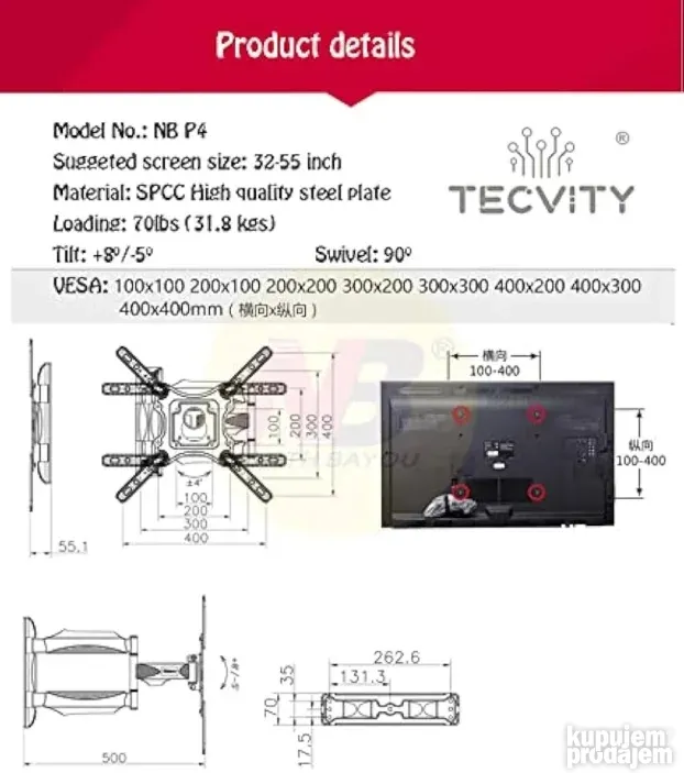 NOSAC DRZAC ZA TV UNIVERZALNI zidni LCD zid 14" - 70" plazma