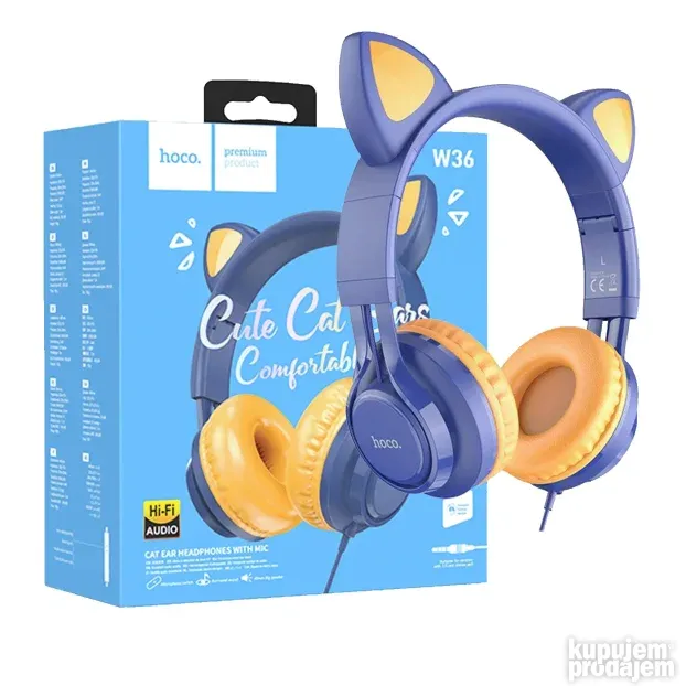 Hoco W36 Cat ear, midnight blue - slušalice sa mikrofonom