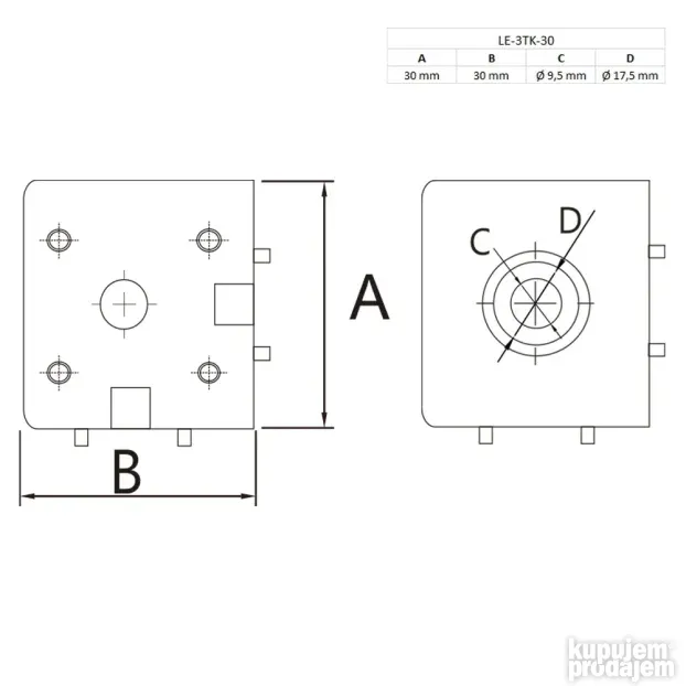 Ugaoni 3-kraki kockasti konektor za profil 30x30