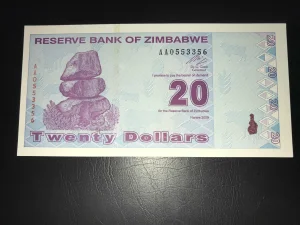 Zimbabve 20 dolara.2009.Unc.