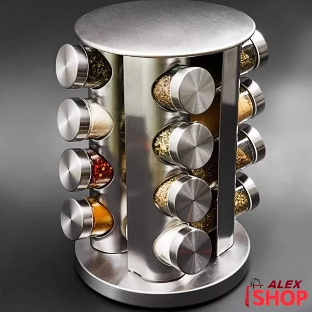 Veliki rotirajući stalak za začine sa 12 staklenih tegli