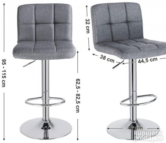Set 2 Barske Stolice Sive do 200Kg - Songmics