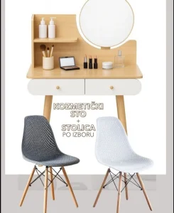 Kozmetički sto sa ogledalom i stolicom