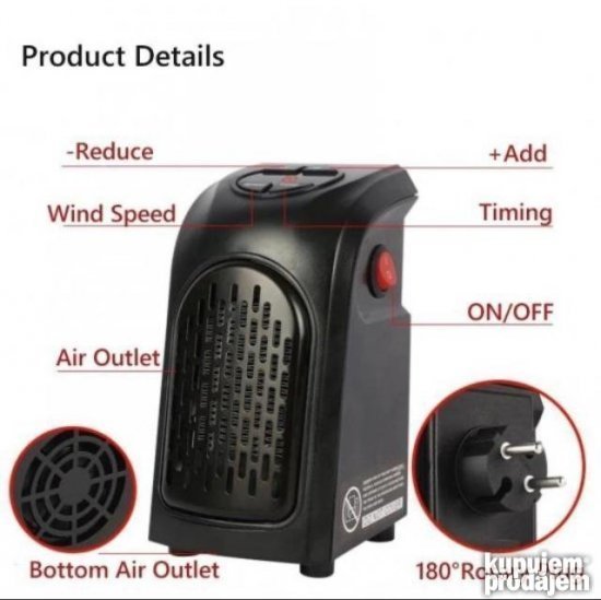 GREJALICA 400w za uticnicu MINI za kancelarije, kupatila itd