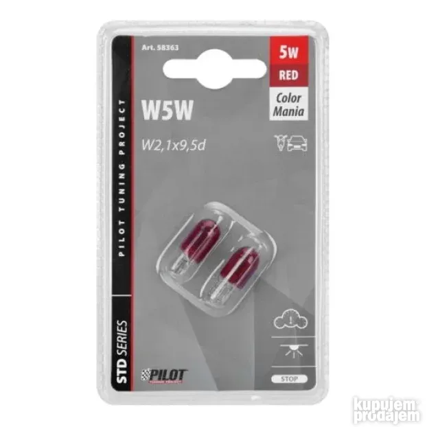 Sijalice W5W 12V 5W ubodna crvena (2 kom) Lampa 58363