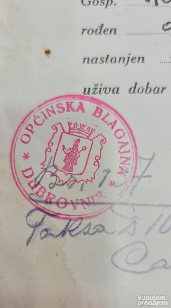 Potvrda o ponašanju-Dubrovnik 1929.