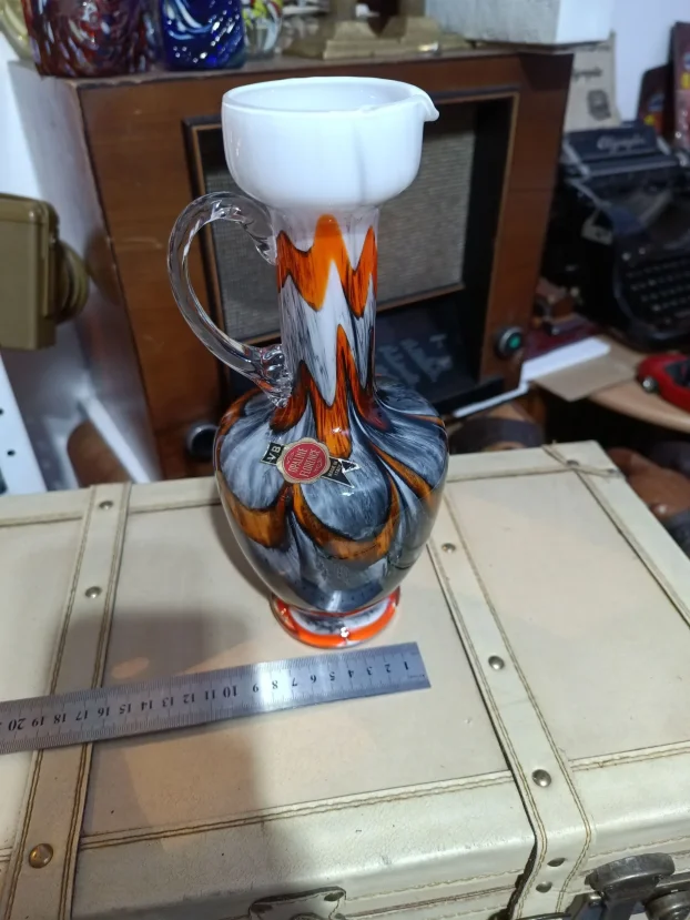 Opaline Florence Italy, ručno duvana vintage vaza bokal