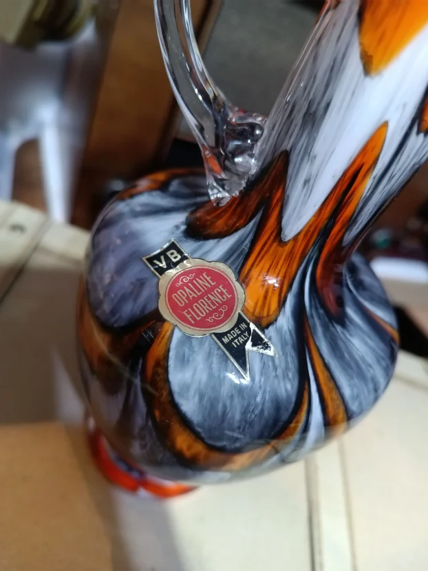 Opaline Florence Italy, ručno duvana vintage vaza bokal