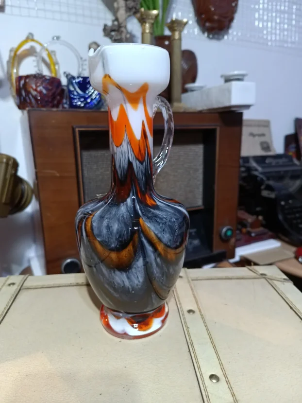 Opaline Florence Italy, ručno duvana vintage vaza bokal