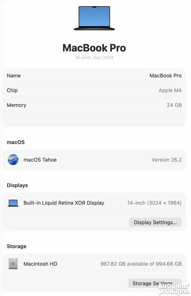 Macbook Pro 14 inch M4 24gb/1TB