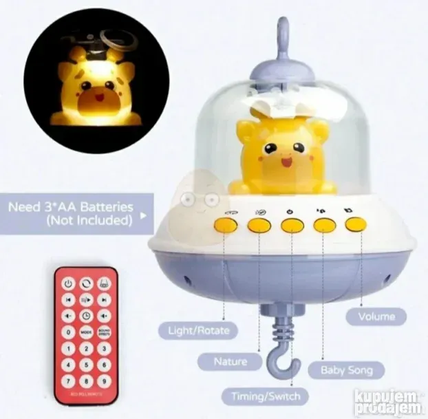 Muzička vrteška za krevetac Meda + svetiljka +daljinski