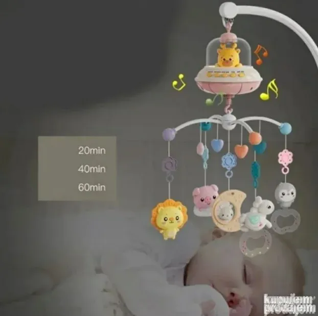 Muzička vrteška za krevetac Meda + svetiljka +daljinski