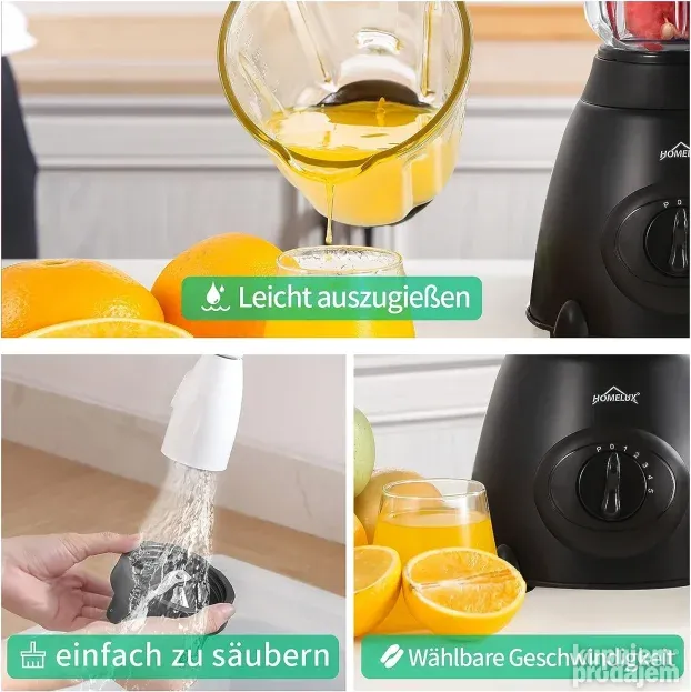 Homelux blender, 1.5L, 500W, 5 brzina+puls, drobljenje leda