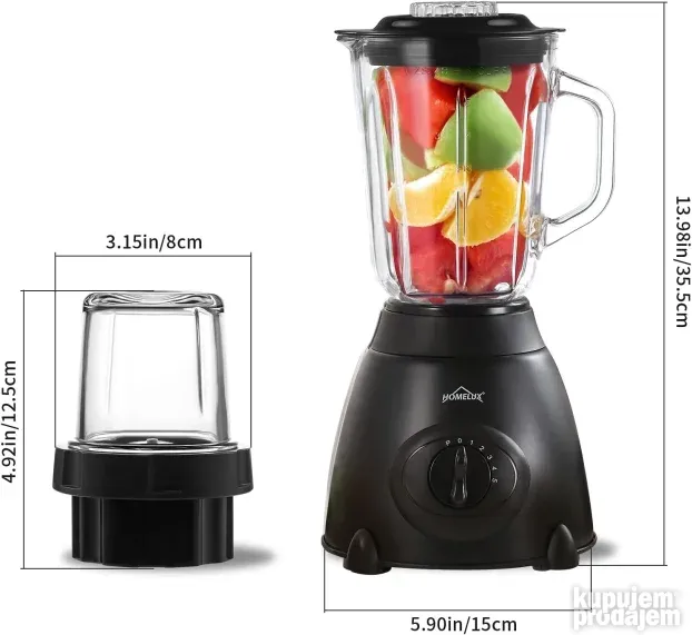 Homelux blender, 1.5L, 500W, 5 brzina+puls, drobljenje leda