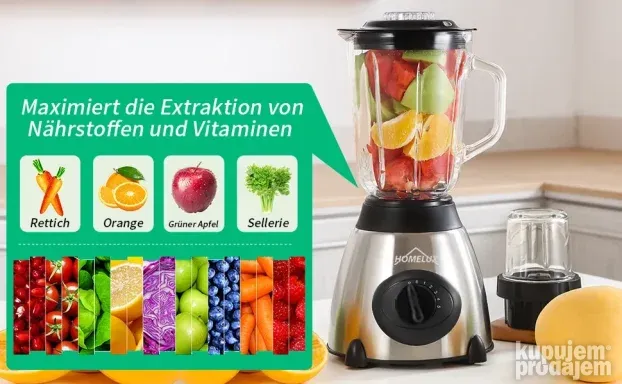 Homelux blender, 1.5L, 500W, 5 brzina+puls, drobljenje leda