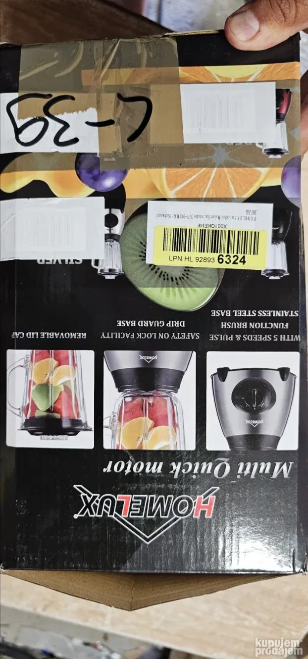 Homelux blender, 1.5L, 500W, 5 brzina+puls, drobljenje leda