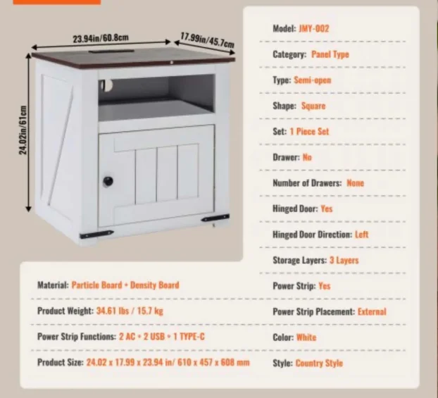 noćni sto sa USB priključcima i uticnicama