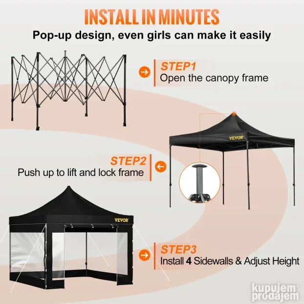 VEVOR 3 x 3 m Pop Up Šator crni