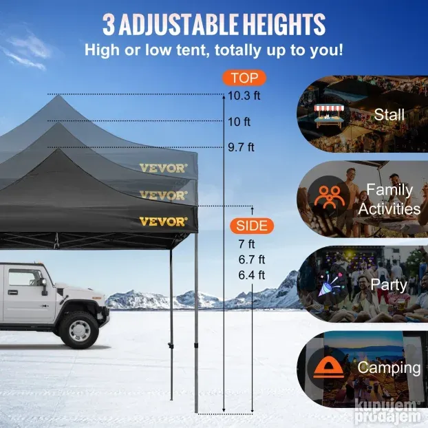 VEVOR 3 x 3 m Pop Up Šator crni