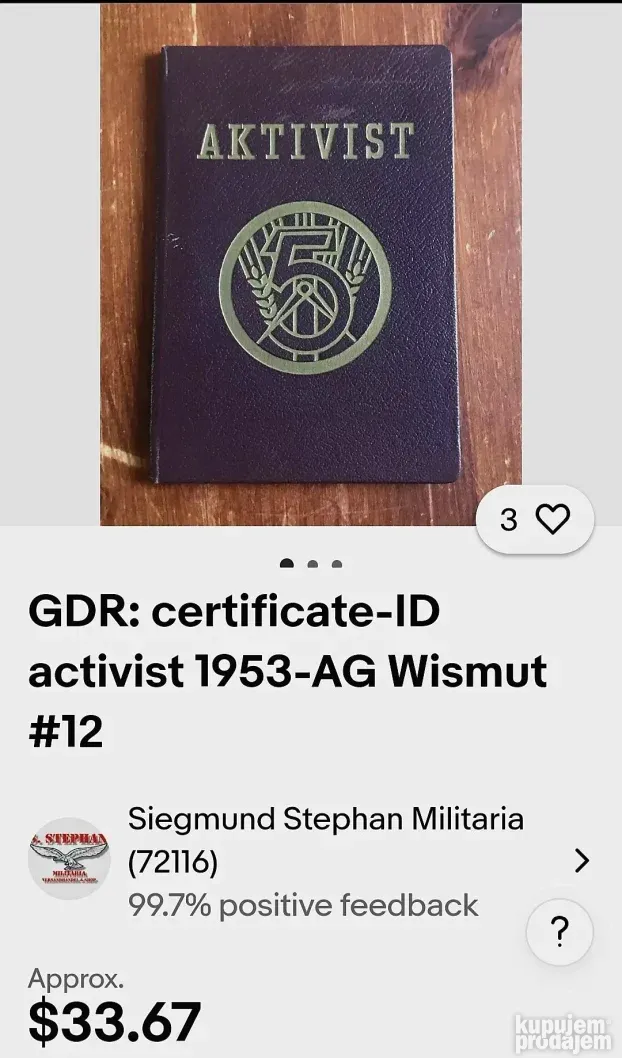 Propusnica iz 1954 godine, sa masonskom znakom