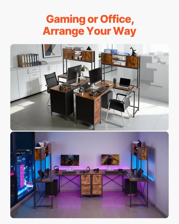 Gejmerski sto u obliku slova L, sa LED osvetljenjem, 1,58 m