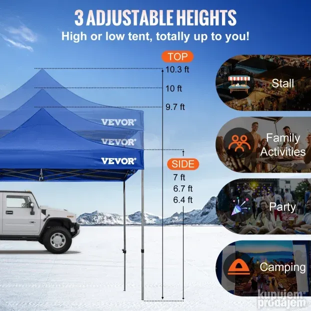 VEVOR 3,048 x 3,048 m Pop Up Šator plavi