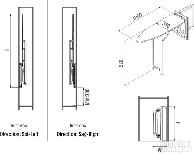 Ugradna daska za peglanje Starax-okov za namestaj