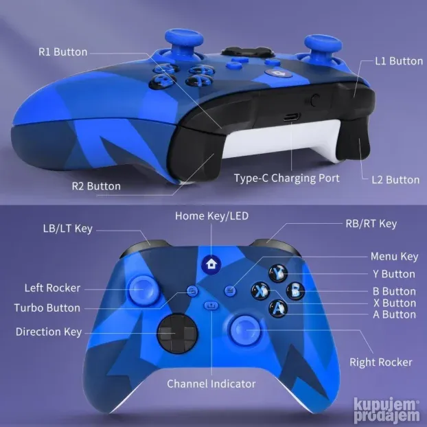 Dzojstik za XBOX One, XBOX X series, PC Windows, PS 3  plavi