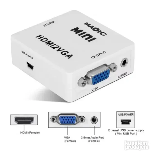 Adapter HDMI na VGA sa audio izlazom i napajanjem GEMBIRD