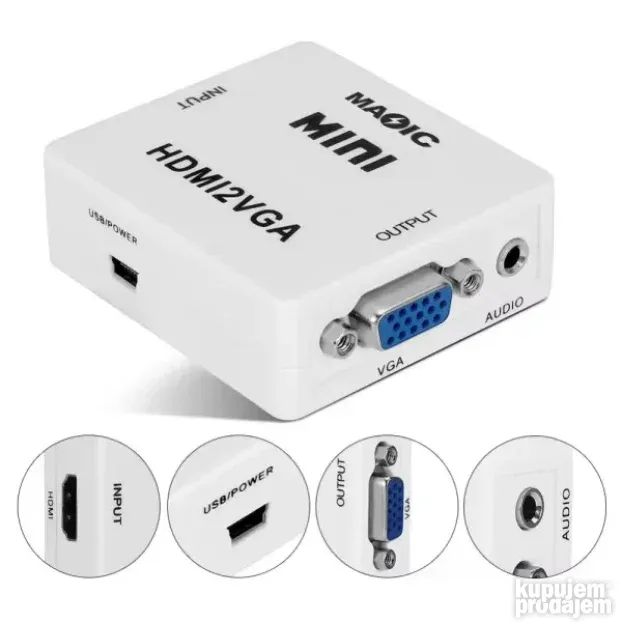 Adapter HDMI na VGA sa audio izlazom i napajanjem GEMBIRD