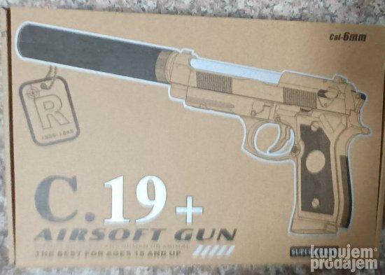 Metalni Pistolj za Airsoft model C.19 C19+ sa prigusivacem