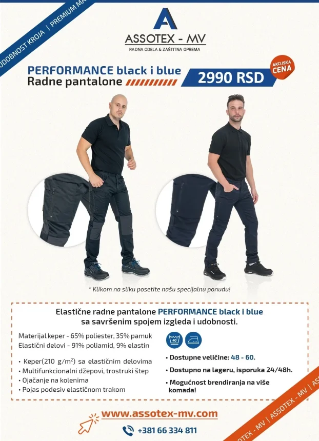 PERFORMANCE radne pantalone PREMIUM MODEL od 48 do 60