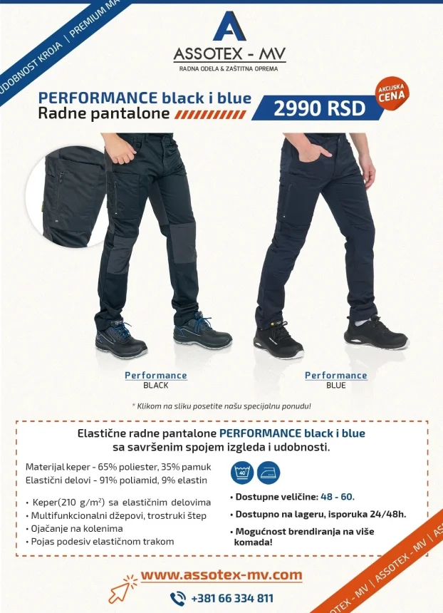 PERFORMANCE radne pantalone PREMIUM MODEL od 48 do 60