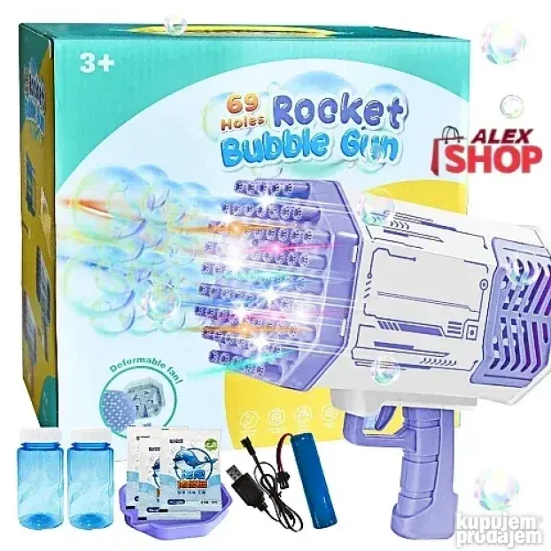 Bazooka svetleća puška za mehuriće pravi 69 balončića odjedn