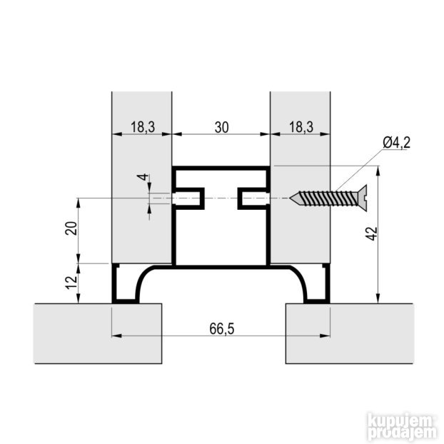 RU U GL 026 Ugradni Profil - Ručica Rukohavt AL Srebro Sjaj