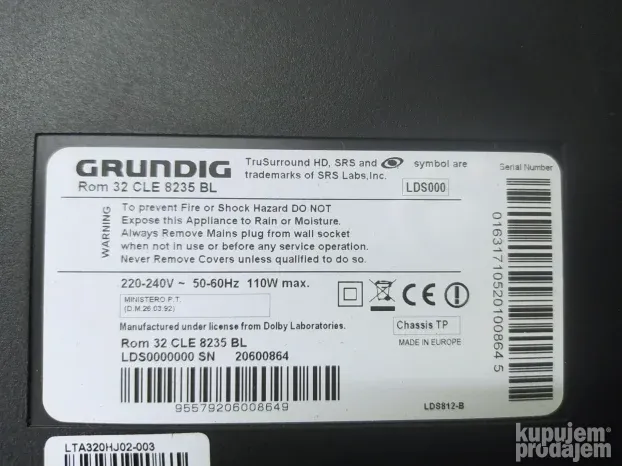 VSF190R-5 V-0 - glavna ploča tv grunding Rom 32CLE8235BL